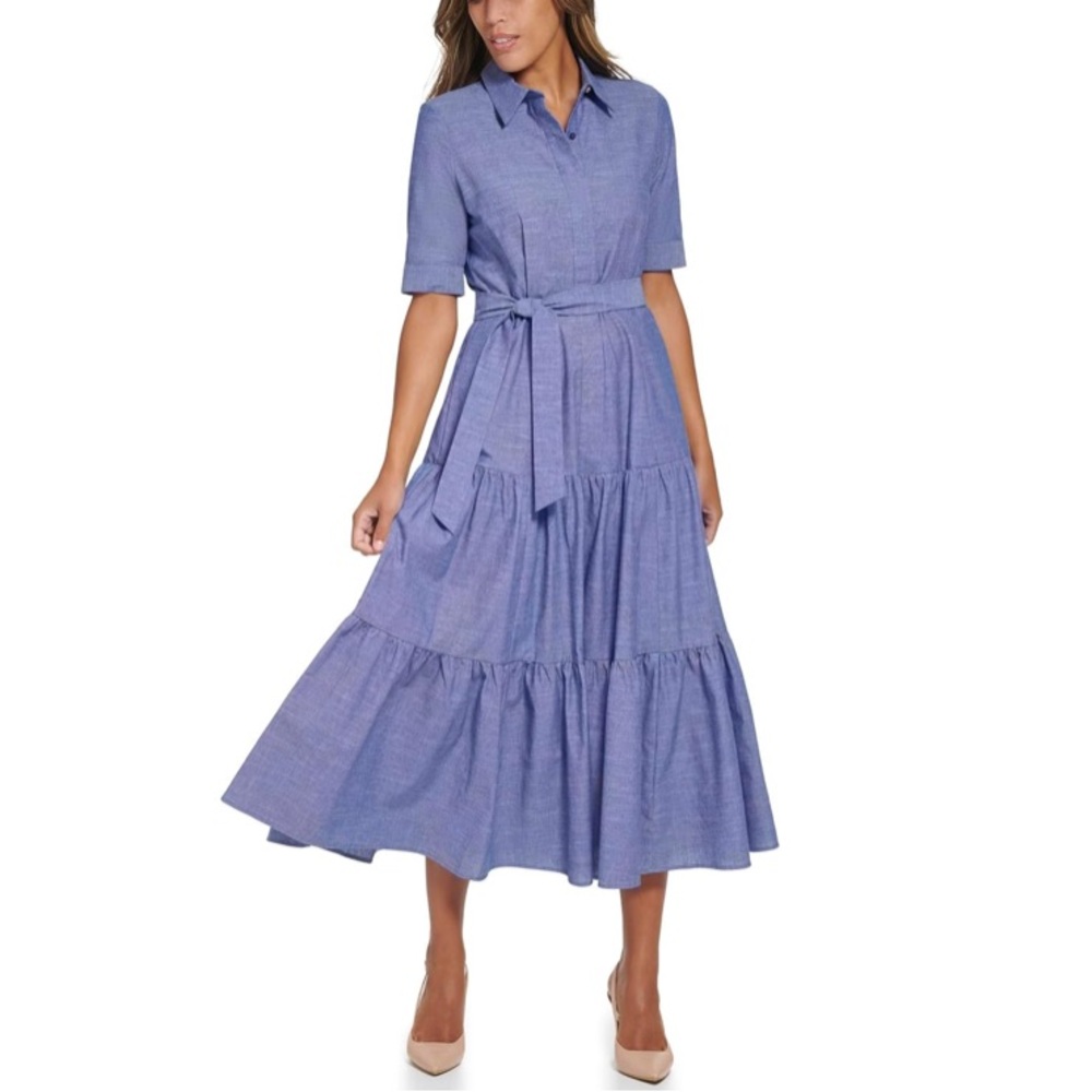 ❤️♥️❤️ Calvin Klein Women's Cotton Chambray Shirt Dress with Tie Belt
